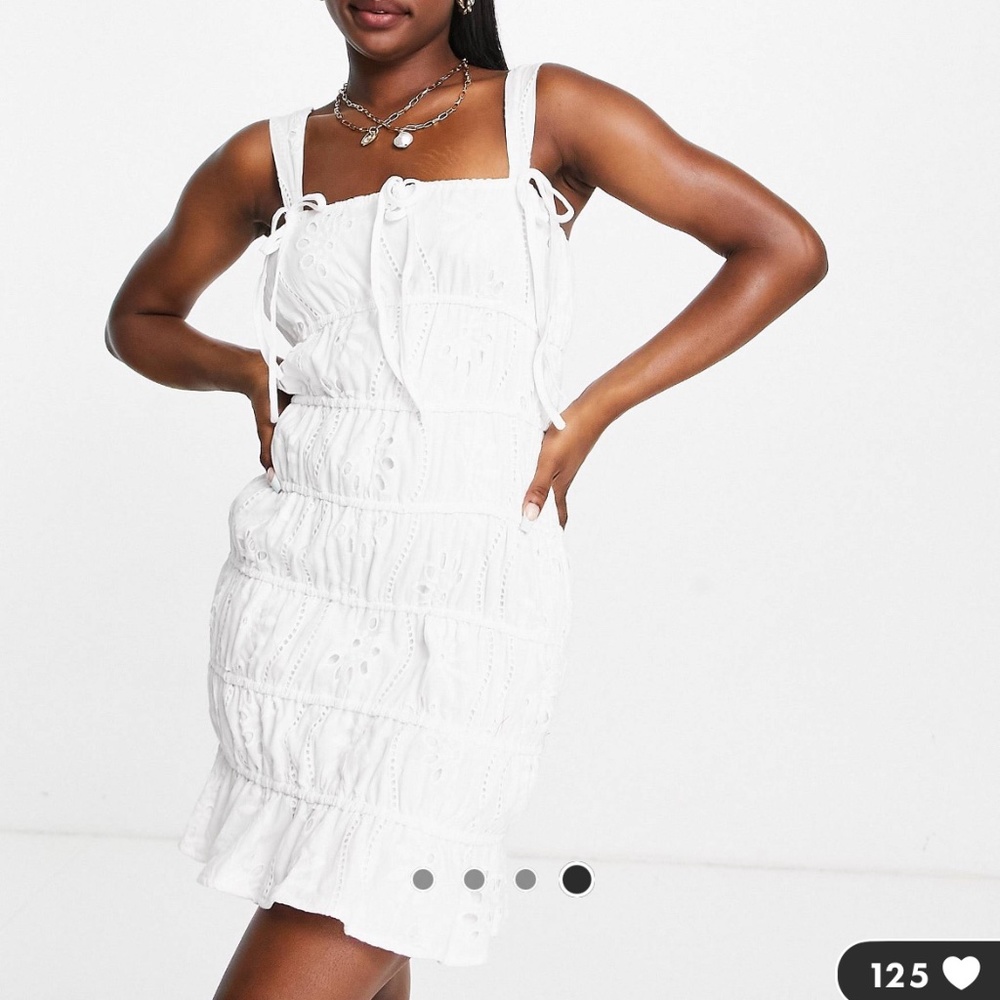 ASOS Missguided eyelet tie detail shirred mini Dress in white